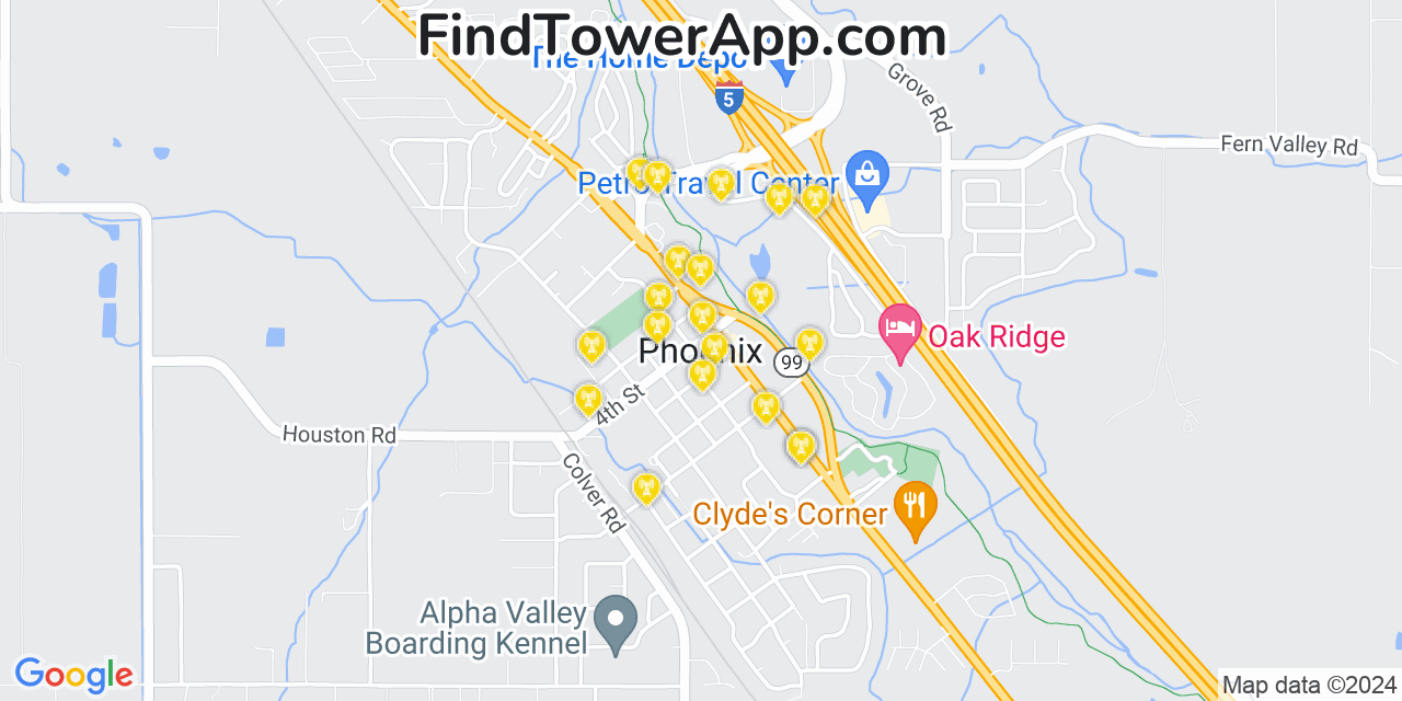 AT&T 4G/5G cell tower coverage map Phoenix, Oregon