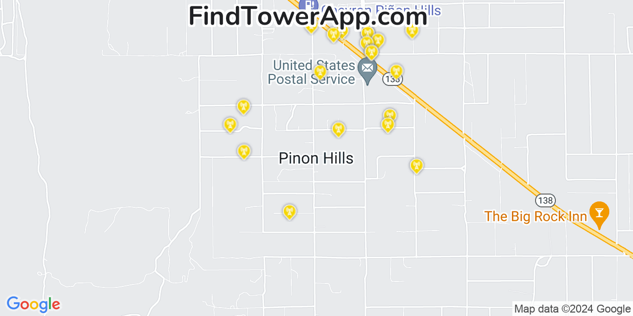 AT&T 4G/5G cell tower coverage map Piñon Hills, California