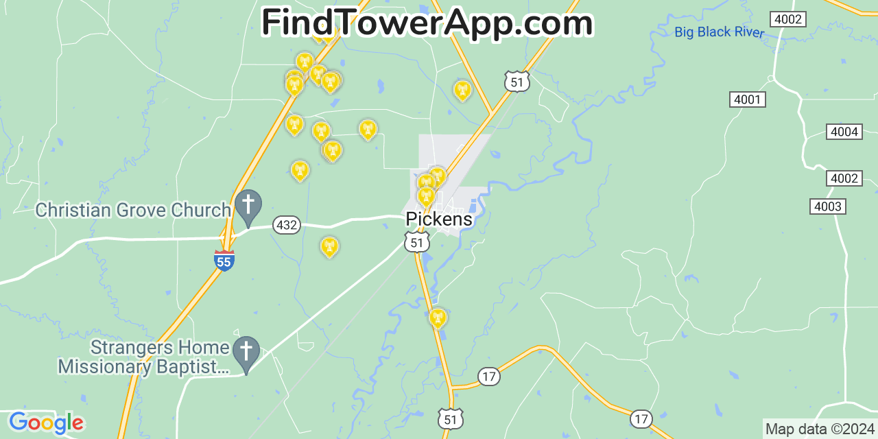 T-Mobile 4G/5G cell tower coverage map Pickens, Mississippi