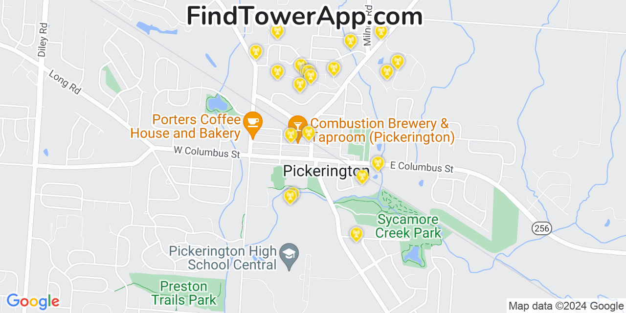 Verizon 4G/5G cell tower coverage map Pickerington, Ohio