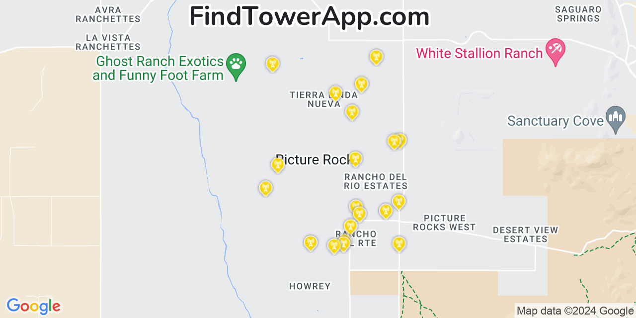 AT&T 4G/5G cell tower coverage map Picture Rocks, Arizona