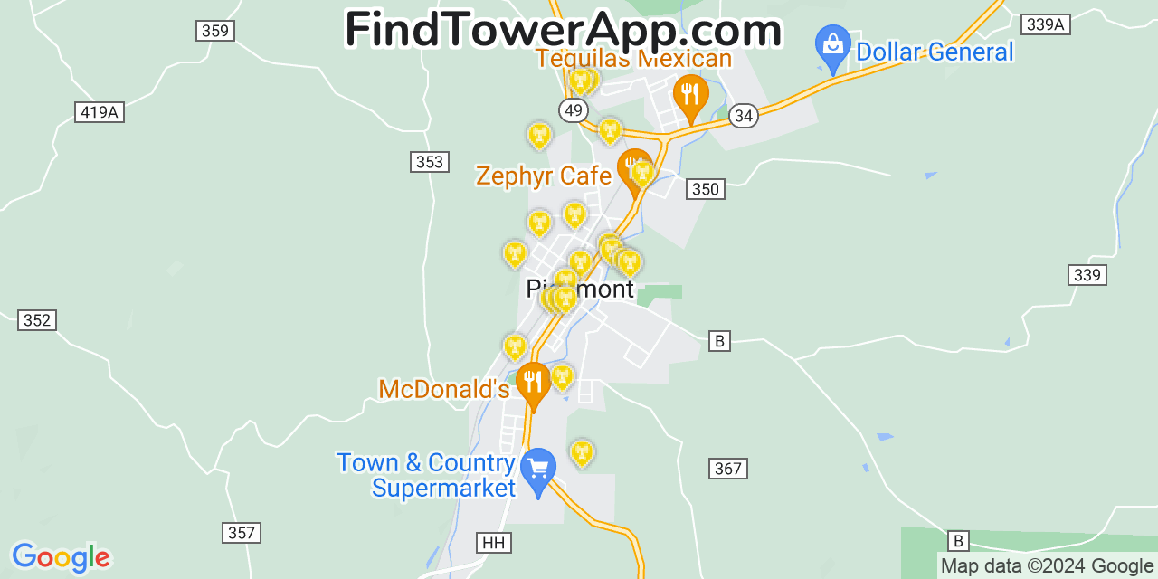AT&T 4G/5G cell tower coverage map Piedmont, Missouri