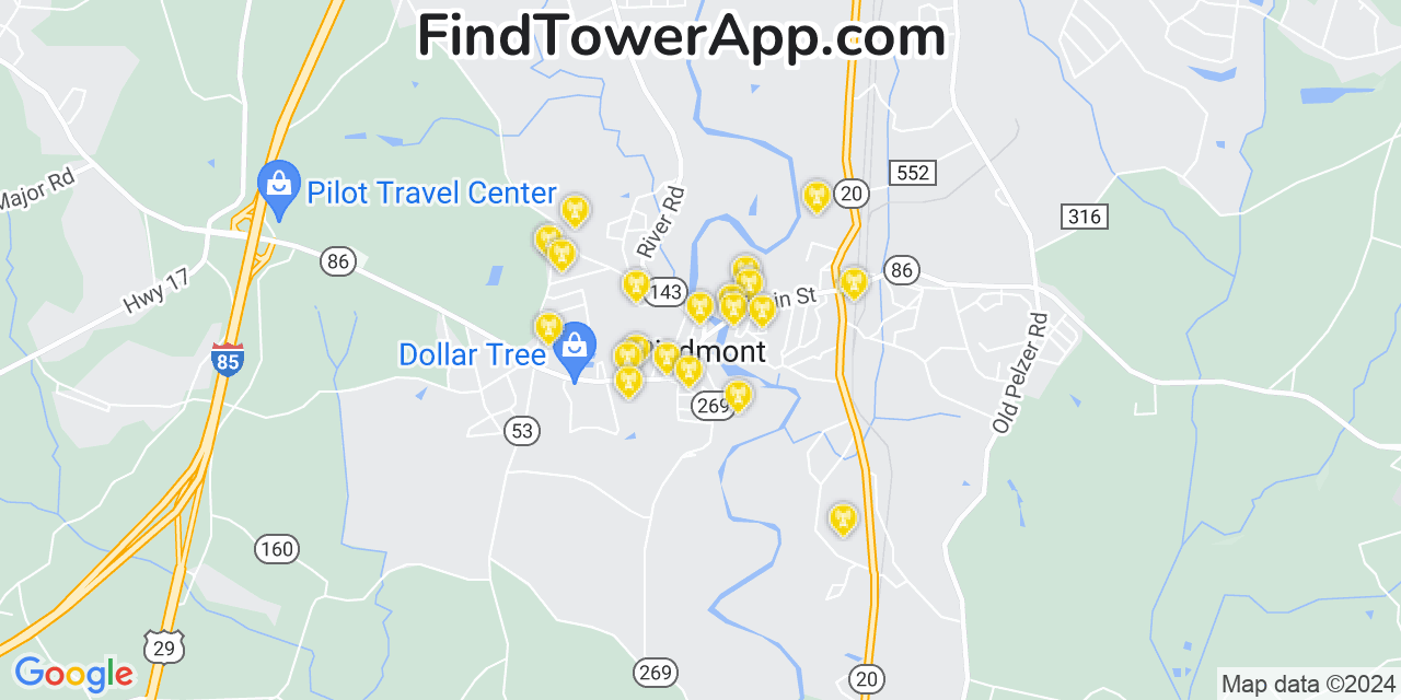 AT&T 4G/5G cell tower coverage map Piedmont, South Carolina