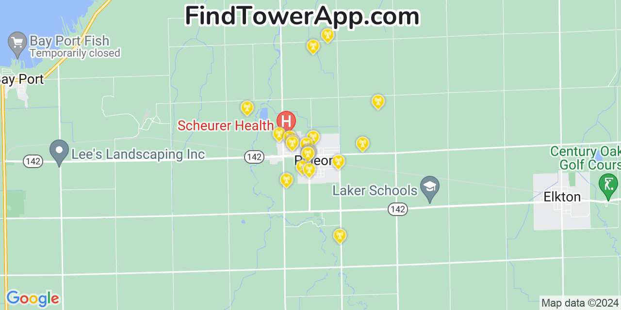 AT&T 4G/5G cell tower coverage map Pigeon, Michigan