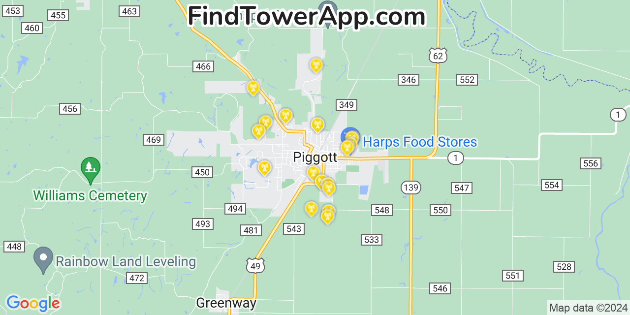 AT&T 4G/5G cell tower coverage map Piggott, Arkansas