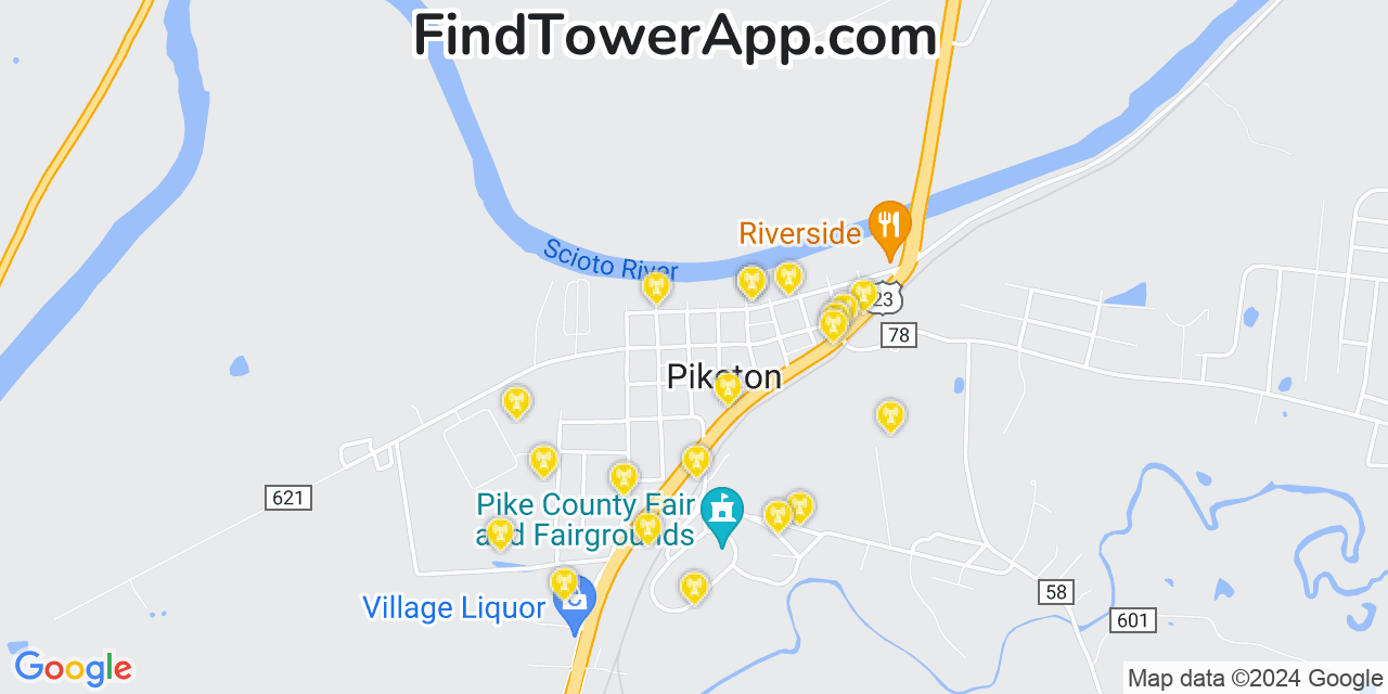 AT&T 4G/5G cell tower coverage map Piketon, Ohio