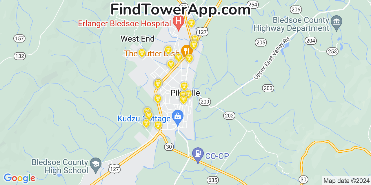 T-Mobile 4G/5G cell tower coverage map Pikeville, Tennessee