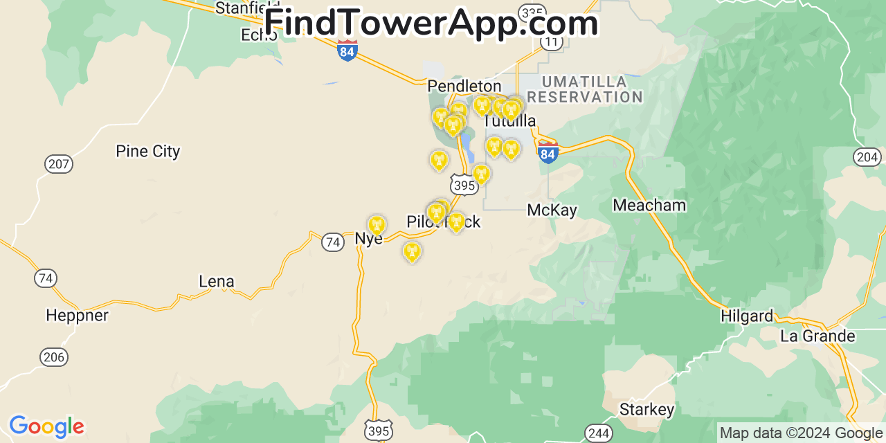 AT&T 4G/5G cell tower coverage map Pilot Rock, Oregon