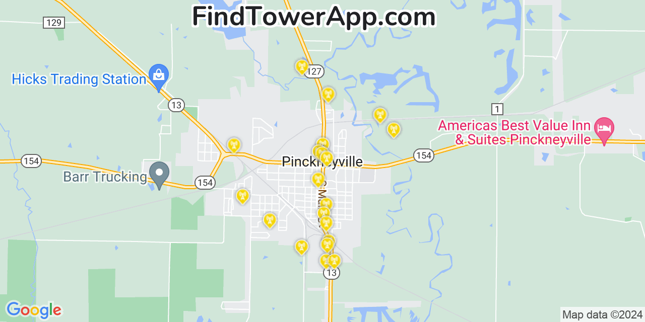 AT&T 4G/5G cell tower coverage map Pinckneyville, Illinois