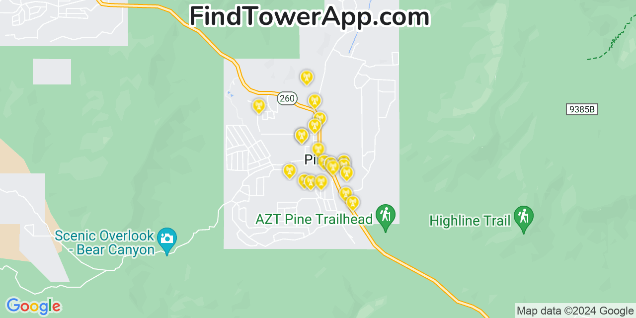 Verizon 4G/5G cell tower coverage map Pine, Arizona