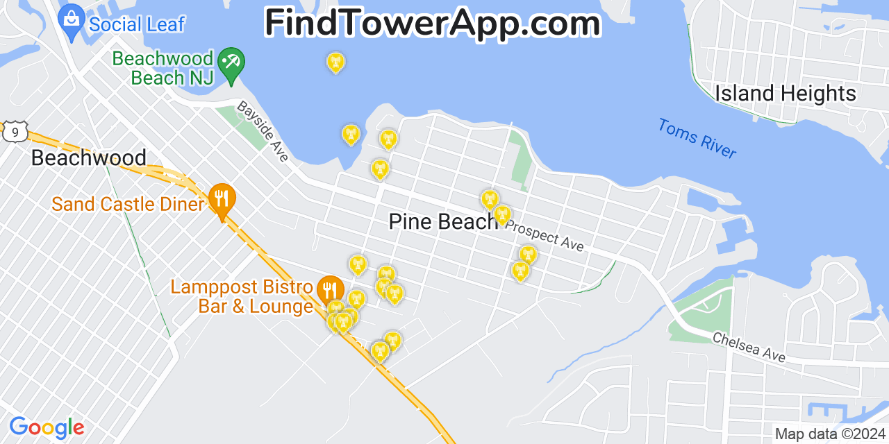 AT&T 4G/5G cell tower coverage map Pine Beach, New Jersey