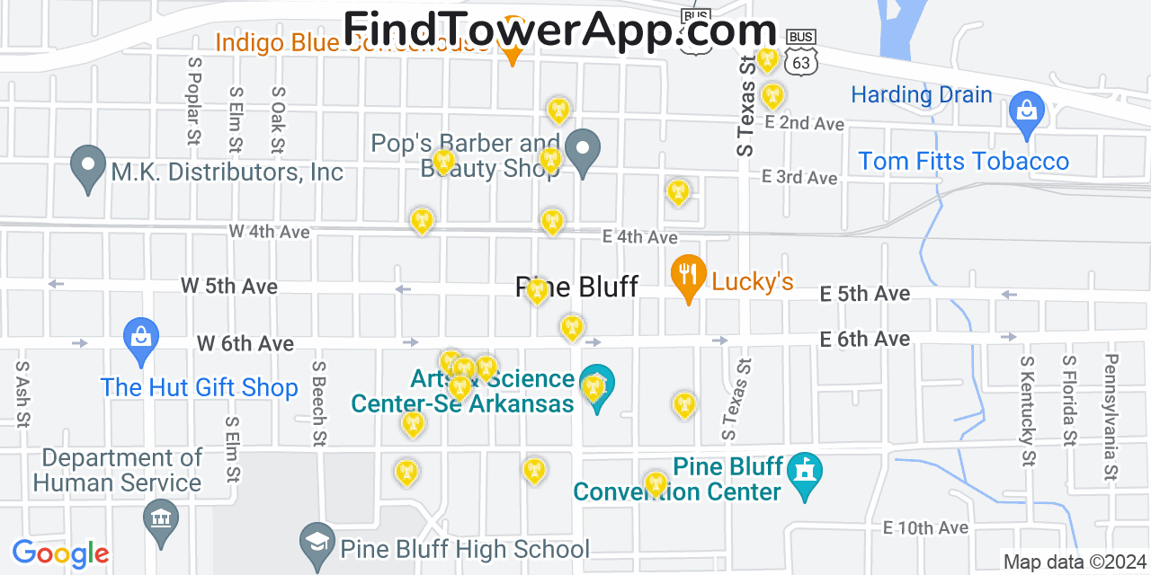 AT&T 4G/5G cell tower coverage map Pine Bluff, Arkansas