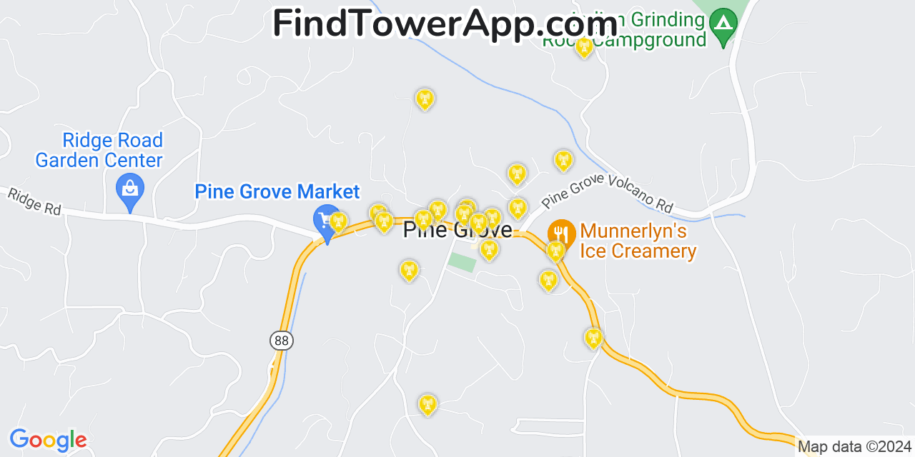 AT&T 4G/5G cell tower coverage map Pine Grove, California