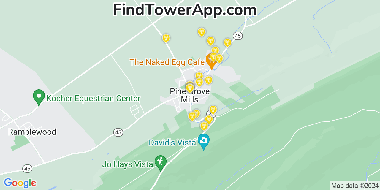AT&T 4G/5G cell tower coverage map Pine Grove Mills, Pennsylvania