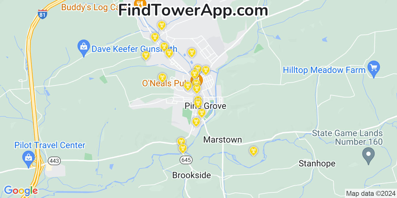 AT&T 4G/5G cell tower coverage map Pine Grove, Pennsylvania