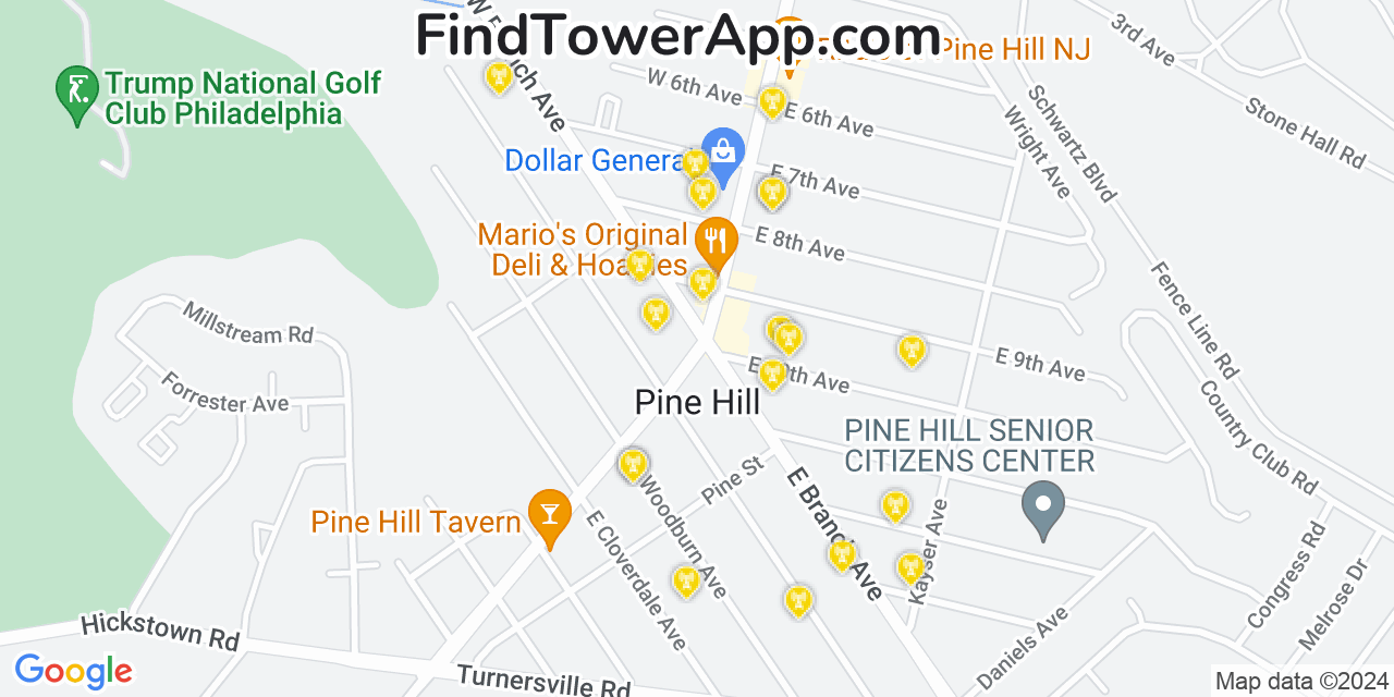 AT&T 4G/5G cell tower coverage map Pine Hill, New Jersey