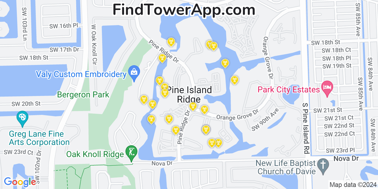 Verizon 4G/5G cell tower coverage map Pine Island Ridge, Florida