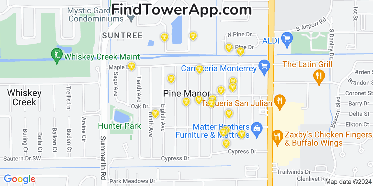 AT&T 4G/5G cell tower coverage map Pine Manor, Florida