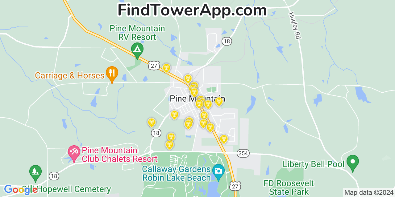 AT&T 4G/5G cell tower coverage map Pine Mountain, Georgia