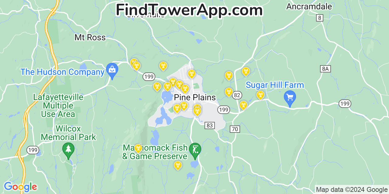 AT&T 4G/5G cell tower coverage map Pine Plains, New York