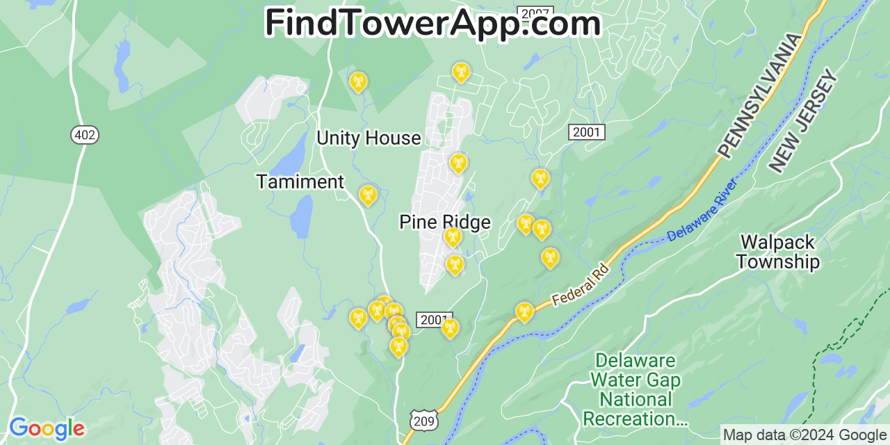 AT&T 4G/5G cell tower coverage map Pine Ridge, Pennsylvania