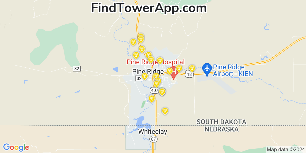 AT&T 4G/5G cell tower coverage map Pine Ridge, South Dakota