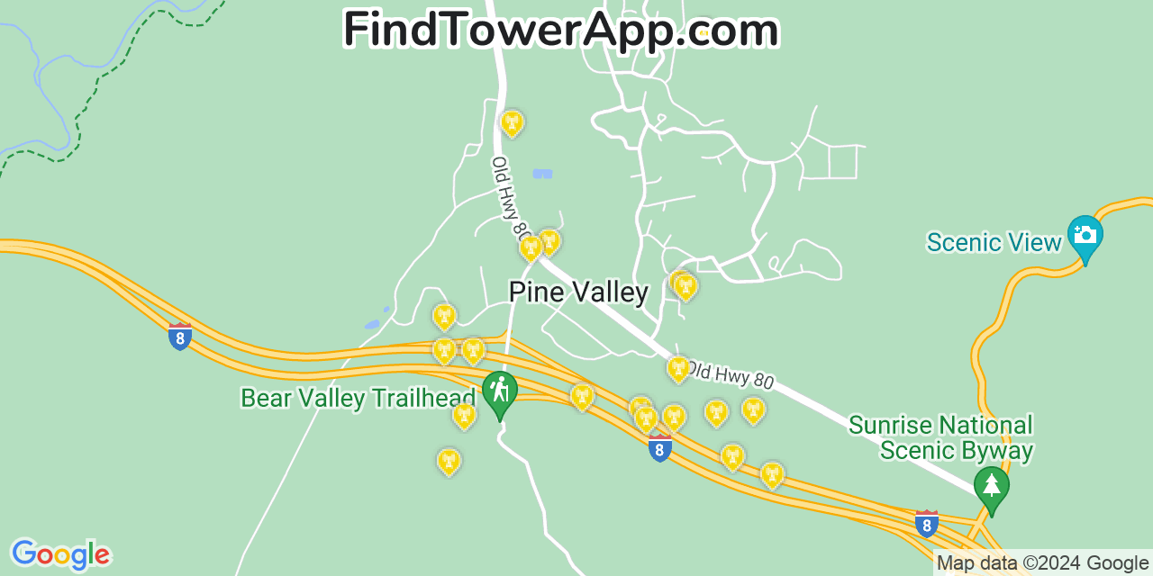 AT&T 4G/5G cell tower coverage map Pine Valley, California