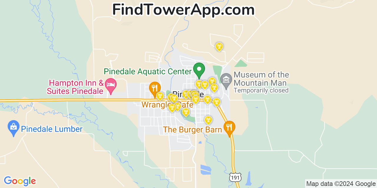 AT&T 4G/5G cell tower coverage map Pinedale, Wyoming