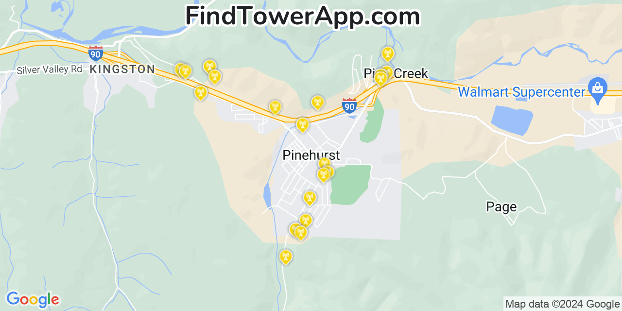 AT&T 4G/5G cell tower coverage map Pinehurst, Idaho