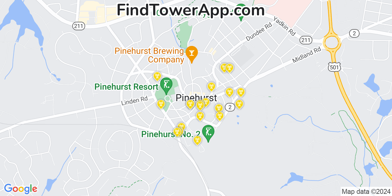 AT&T 4G/5G cell tower coverage map Pinehurst, North Carolina