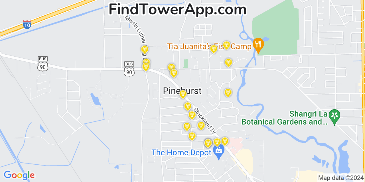 AT&T 4G/5G cell tower coverage map Pinehurst, Texas
