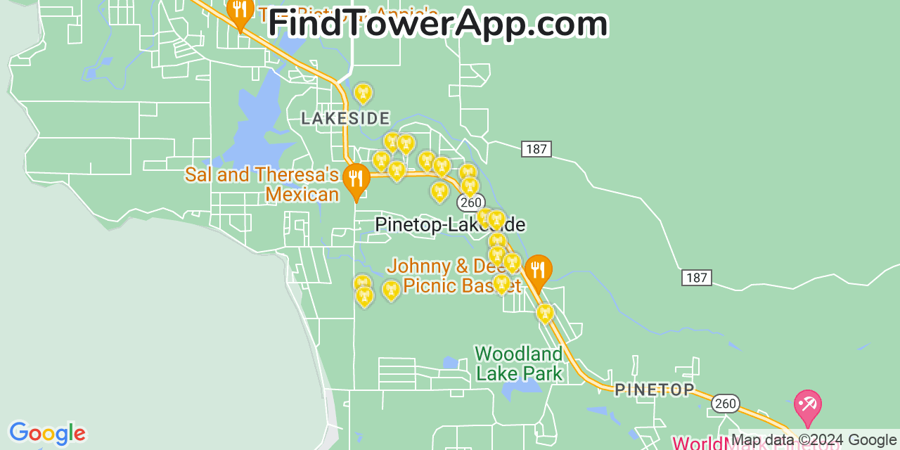 AT&T 4G/5G cell tower coverage map Pinetop Lakeside, Arizona