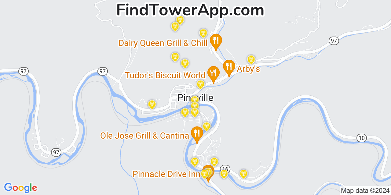 AT&T 4G/5G cell tower coverage map Pineville, West Virginia