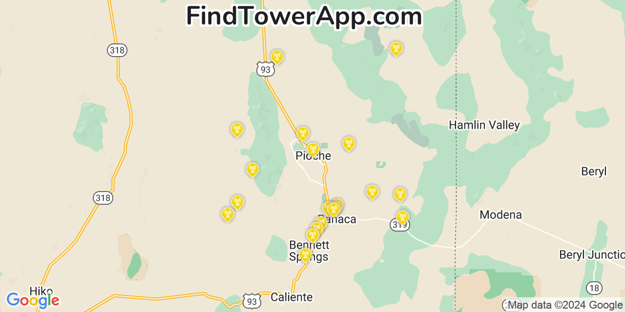 AT&T 4G/5G cell tower coverage map Pioche, Nevada