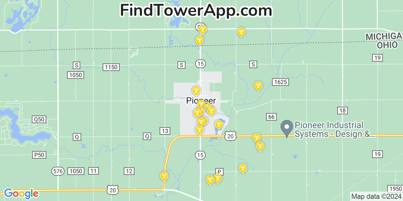 AT&T 4G/5G cell tower coverage map Pioneer, Ohio