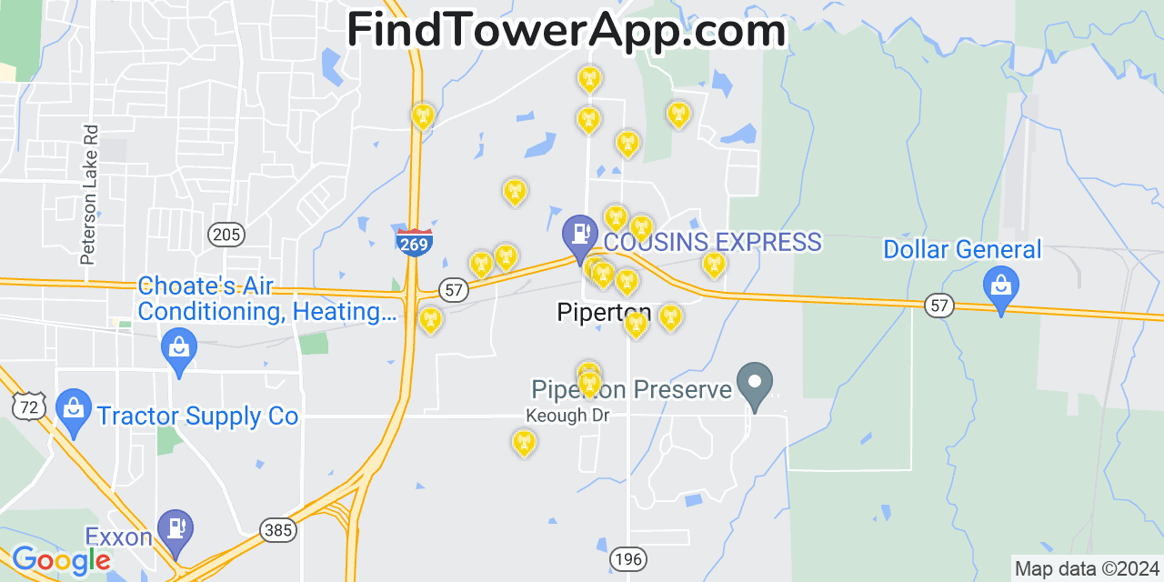 AT&T 4G/5G cell tower coverage map Piperton, Tennessee