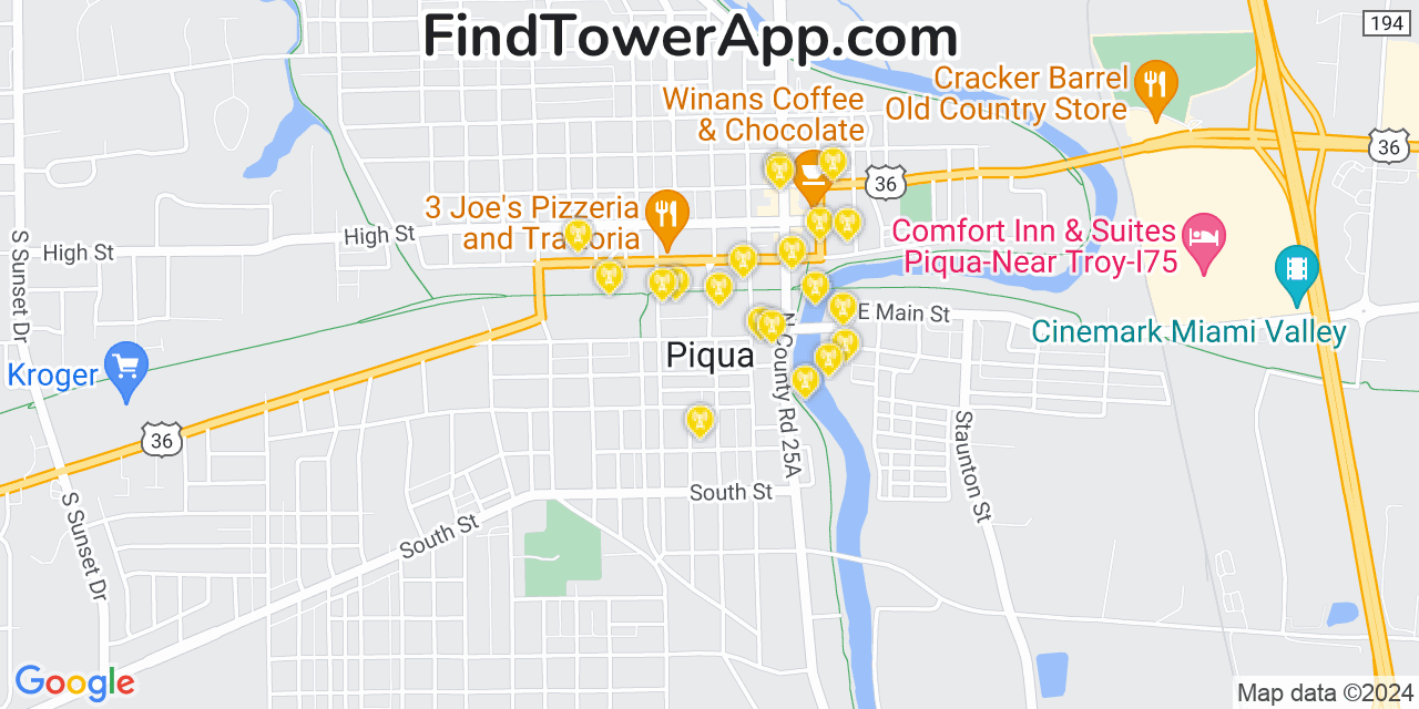 AT&T 4G/5G cell tower coverage map Piqua, Ohio