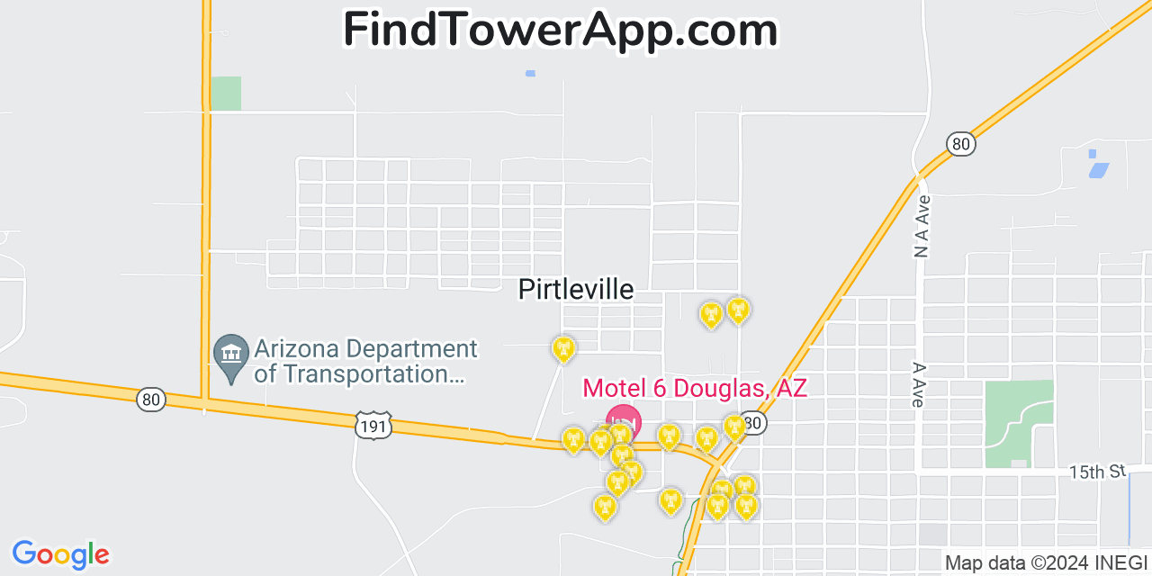 AT&T 4G/5G cell tower coverage map Pirtleville, Arizona