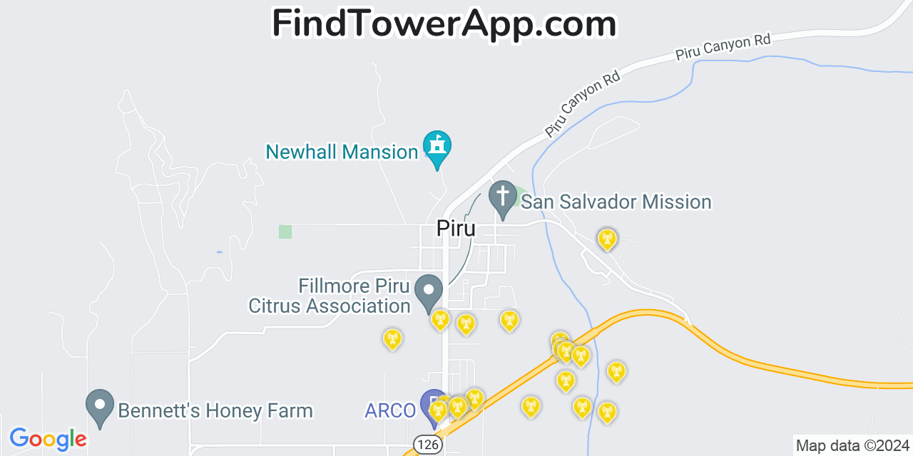 AT&T 4G/5G cell tower coverage map Piru, California