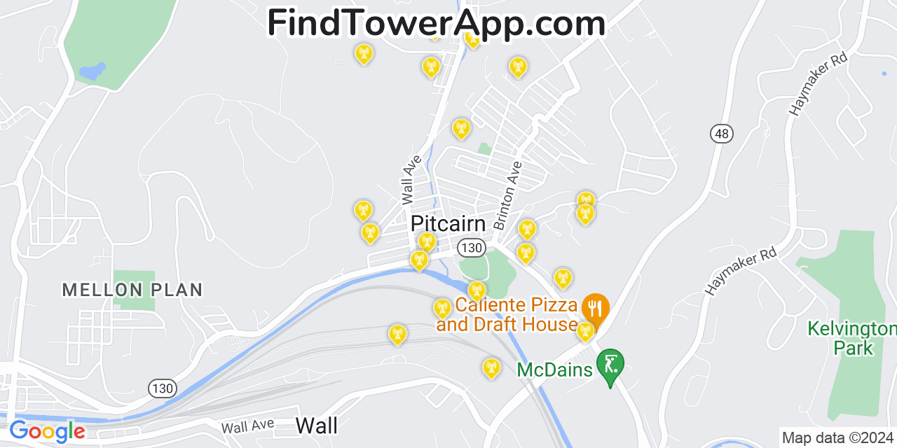 AT&T 4G/5G cell tower coverage map Pitcairn, Pennsylvania