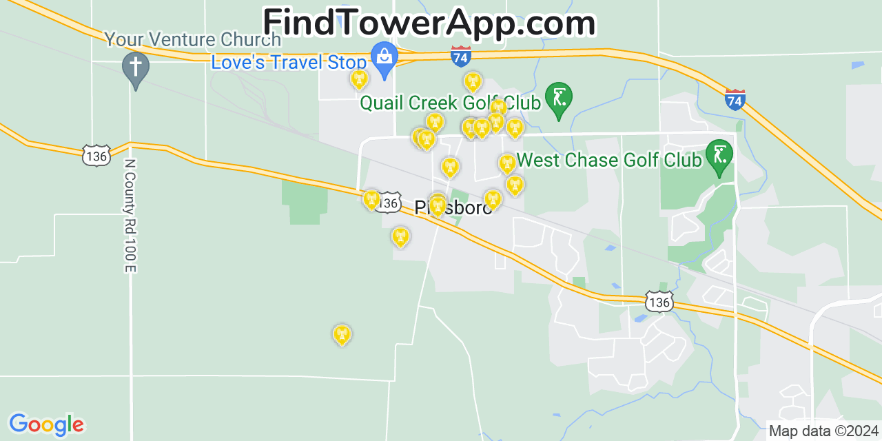 AT&T 4G/5G cell tower coverage map Pittsboro, Indiana