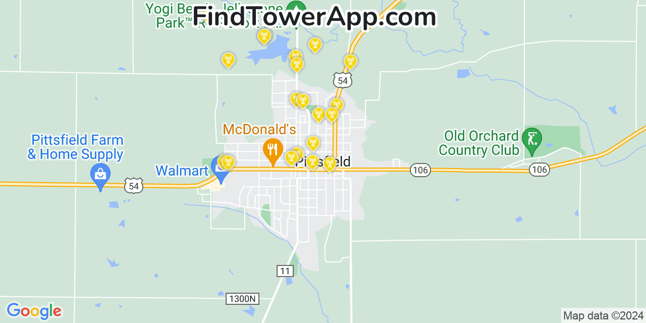 AT&T 4G/5G cell tower coverage map Pittsfield, Illinois