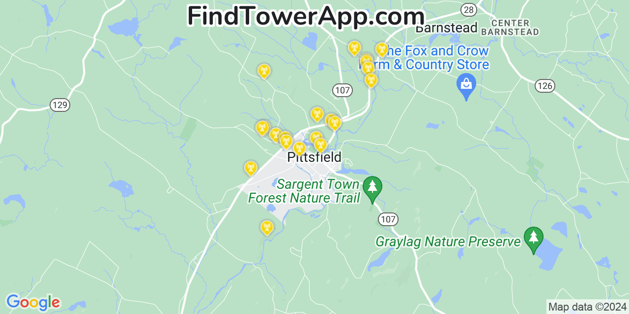 Verizon 4G/5G cell tower coverage map Pittsfield, New Hampshire