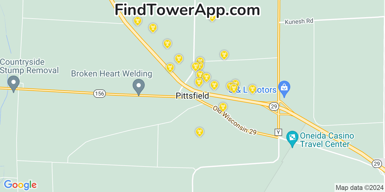 Verizon 4G/5G cell tower coverage map Pittsfield, Wisconsin