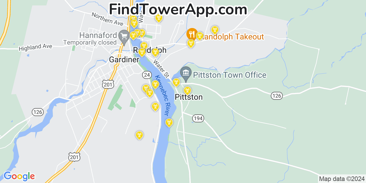 Verizon 4G/5G cell tower coverage map Pittston, Maine