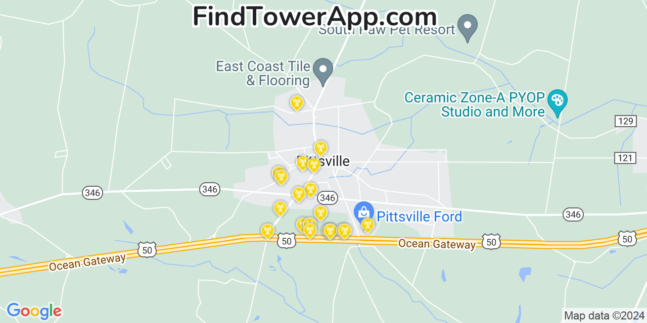 T-Mobile 4G/5G cell tower coverage map Pittsville, Maryland
