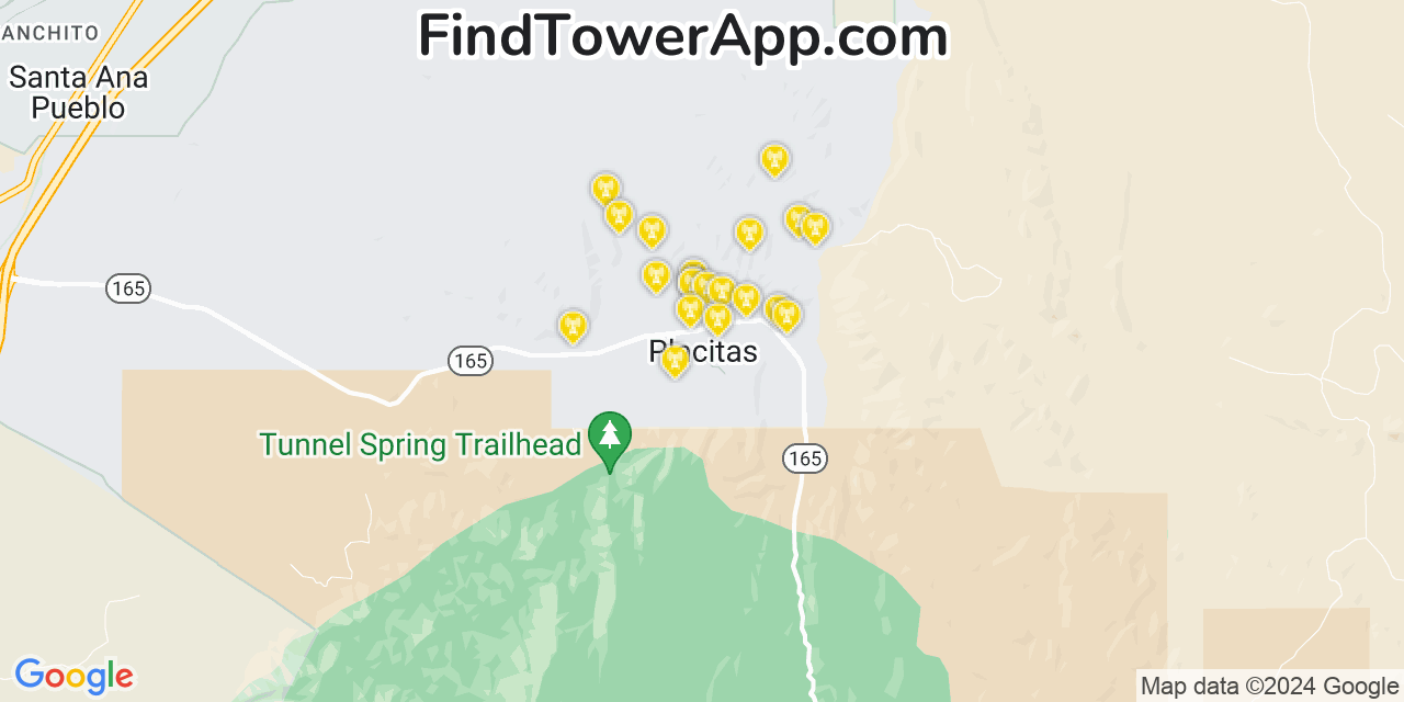 AT&T 4G/5G cell tower coverage map Placitas, New Mexico