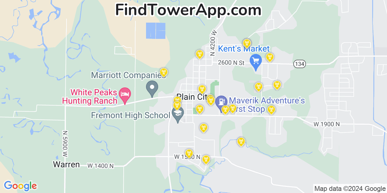 AT&T 4G/5G cell tower coverage map Plain City, Utah