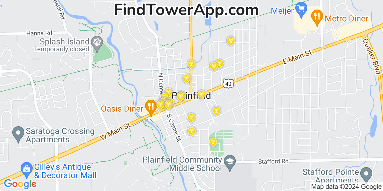 AT&T 4G/5G cell tower coverage map Plainfield, Indiana