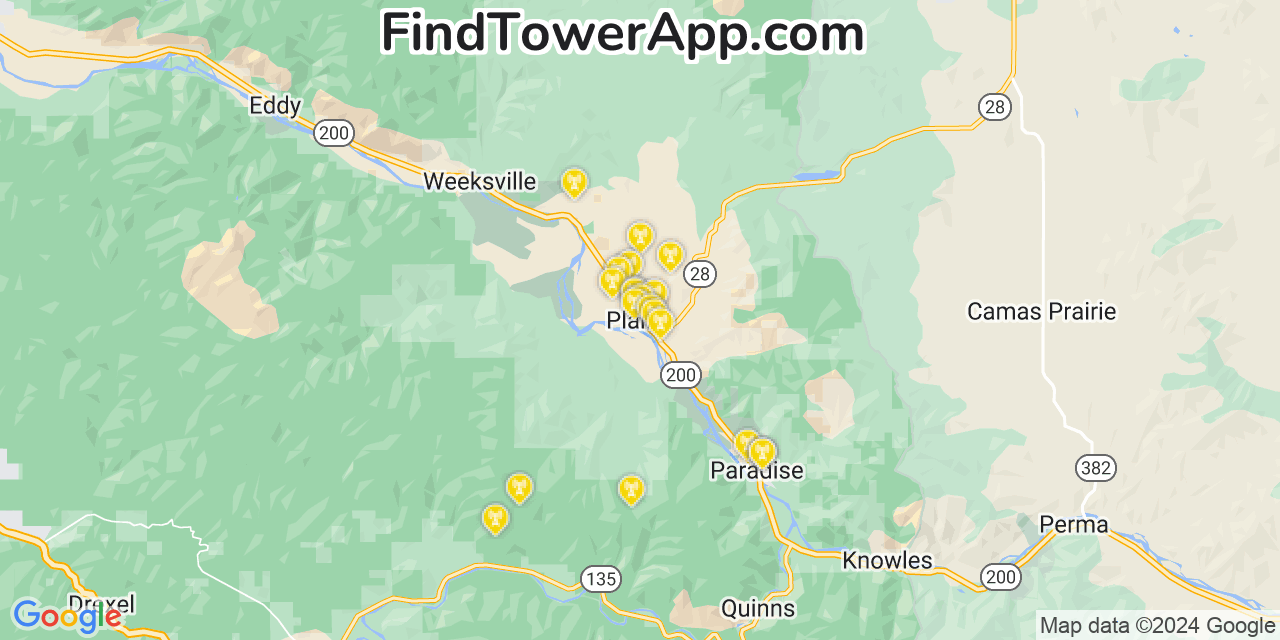 AT&T 4G/5G cell tower coverage map Plains, Montana